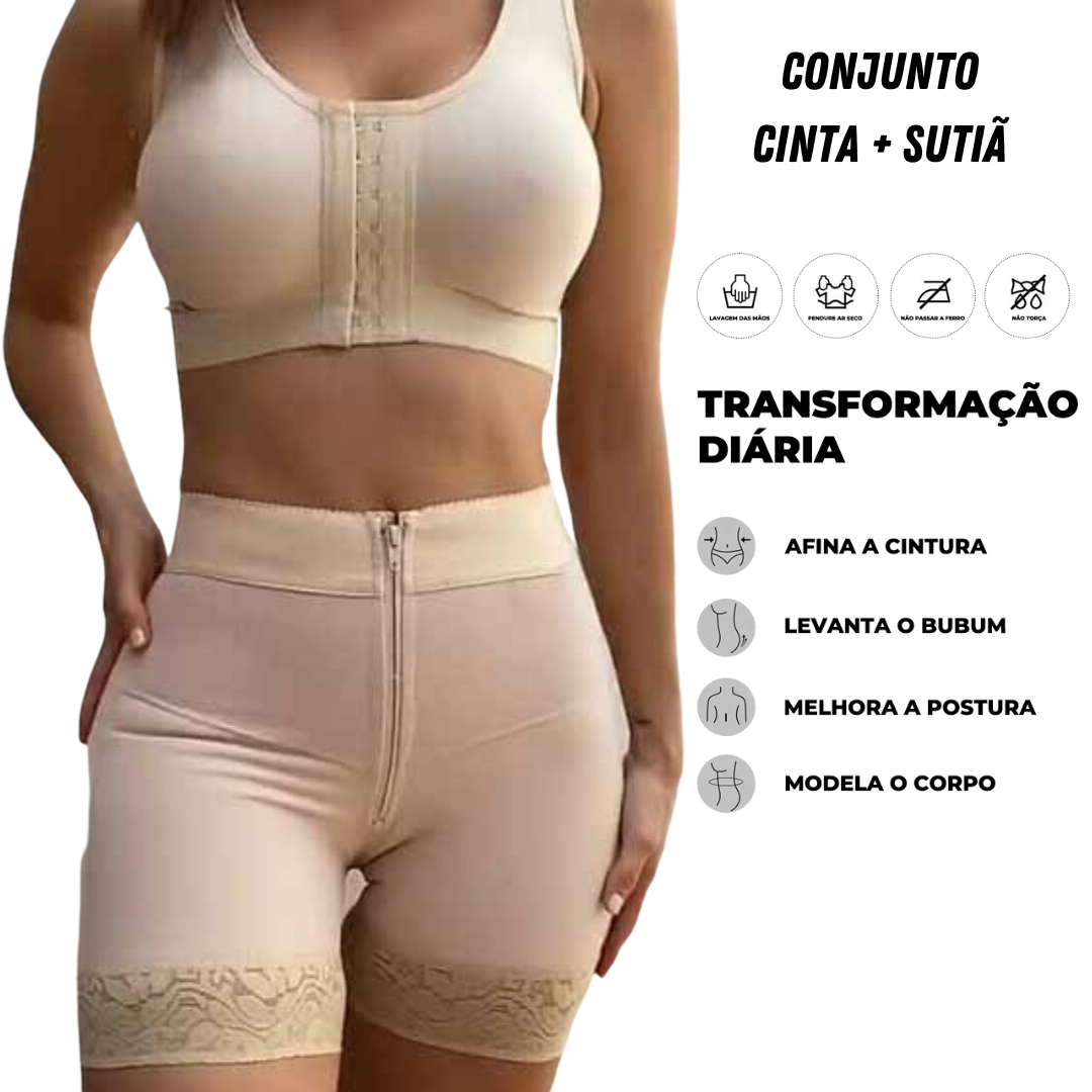 Conjunto Completo: Cinta Modeladora + Sutiã de Alta Compressão +BRINDE - (PROMOÇÃO PRÉ-BLACK FRIDAY)